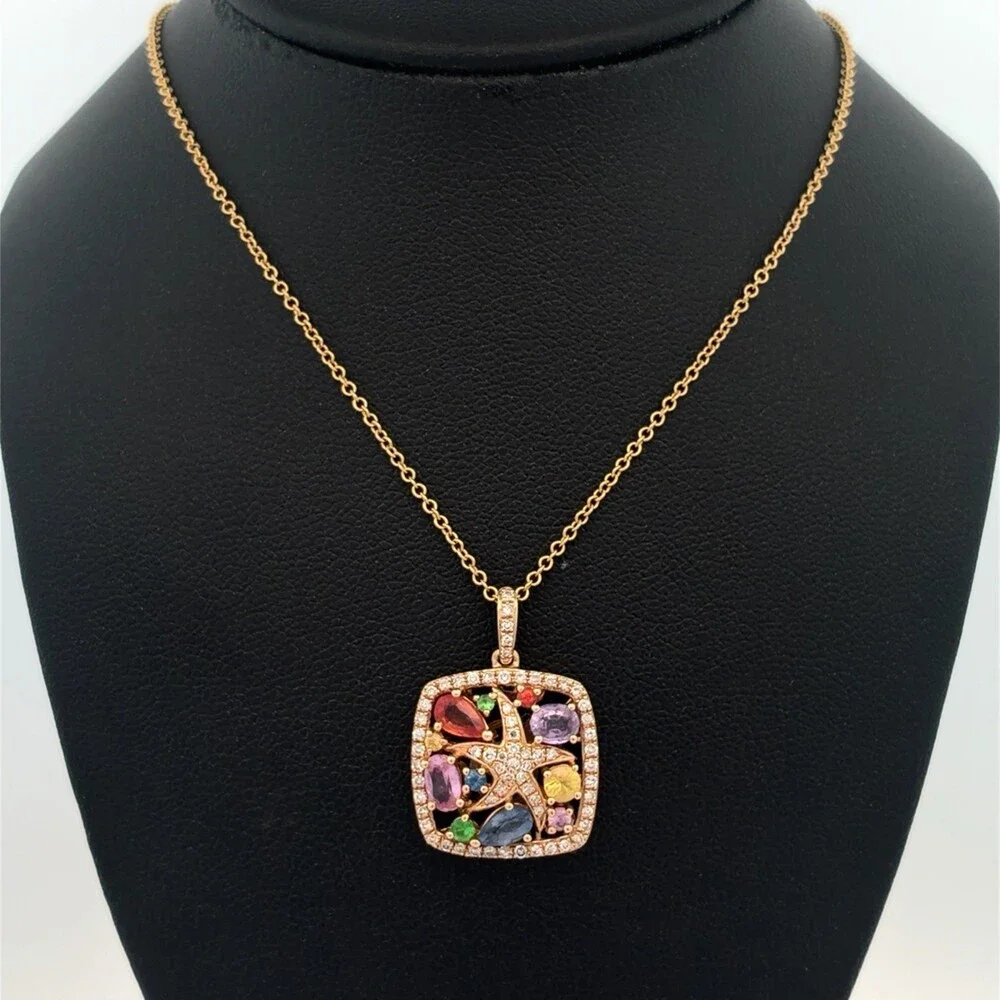 EFFY 14K Yellow Gold Multi Colored Sapphire Diamond Accent Starfish Necklace